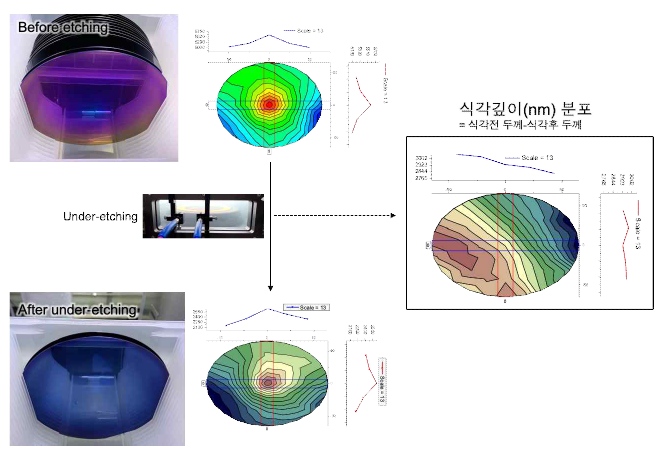 식각 전후 Ellipsometry 측정을 통해 확보한 식각 깊이(속도) 분포