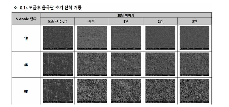 보조 전극 전류 profile & 초기 전착 형상