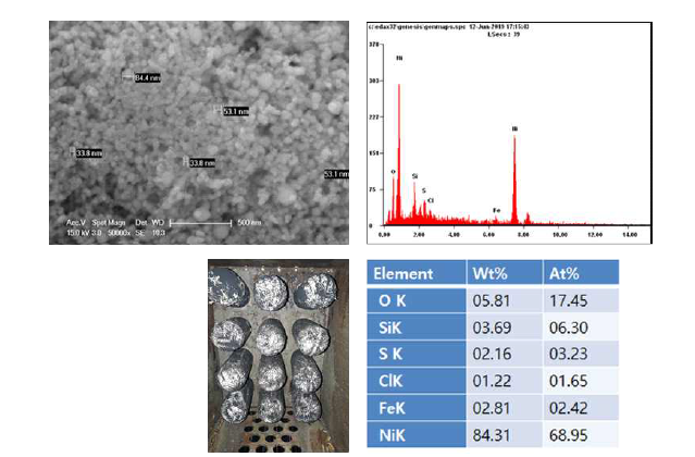NiCl을 이용한 Ni 포집결과 및 성분