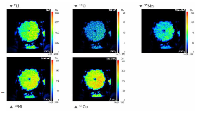 양극활물질(MTSC)에 대한 Nano-SIMS 이미징 분석 결과