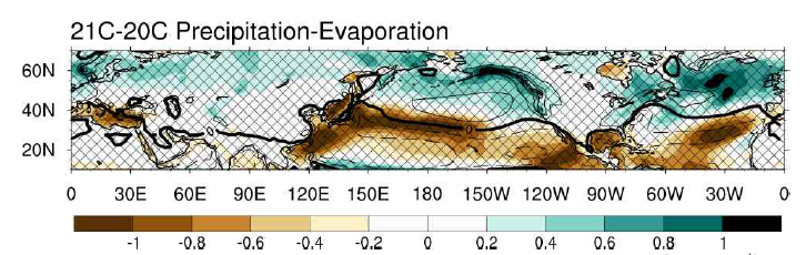 Same as Figure 1.2.1, but for precipitation minus evaporation (mm day-1).