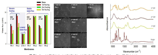 삼투기반 분리막의 비가역적오염 성능 및 표면분석