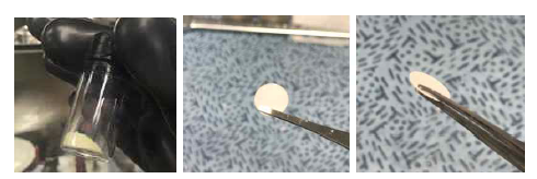 High-energy ball milling을 통해 합성된 LPSCl(좌), 압착한 LATP pellet(우)