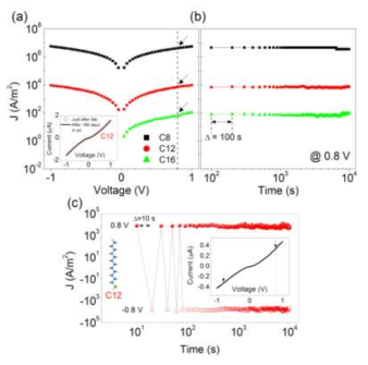 DMT 방법을 통해 제작된 소자들의 안정성 테스트 (Jeong et al. Nanotechnology 26, 025601 (2015))