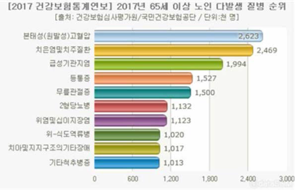 65세 이상 노인 질병 순위 자료: 건강보험공단