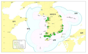 우리나라 선박자동식별시스템(AIS) 탐지범위