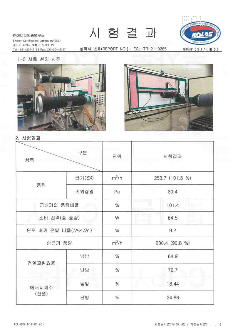 중 풍량 시험결과