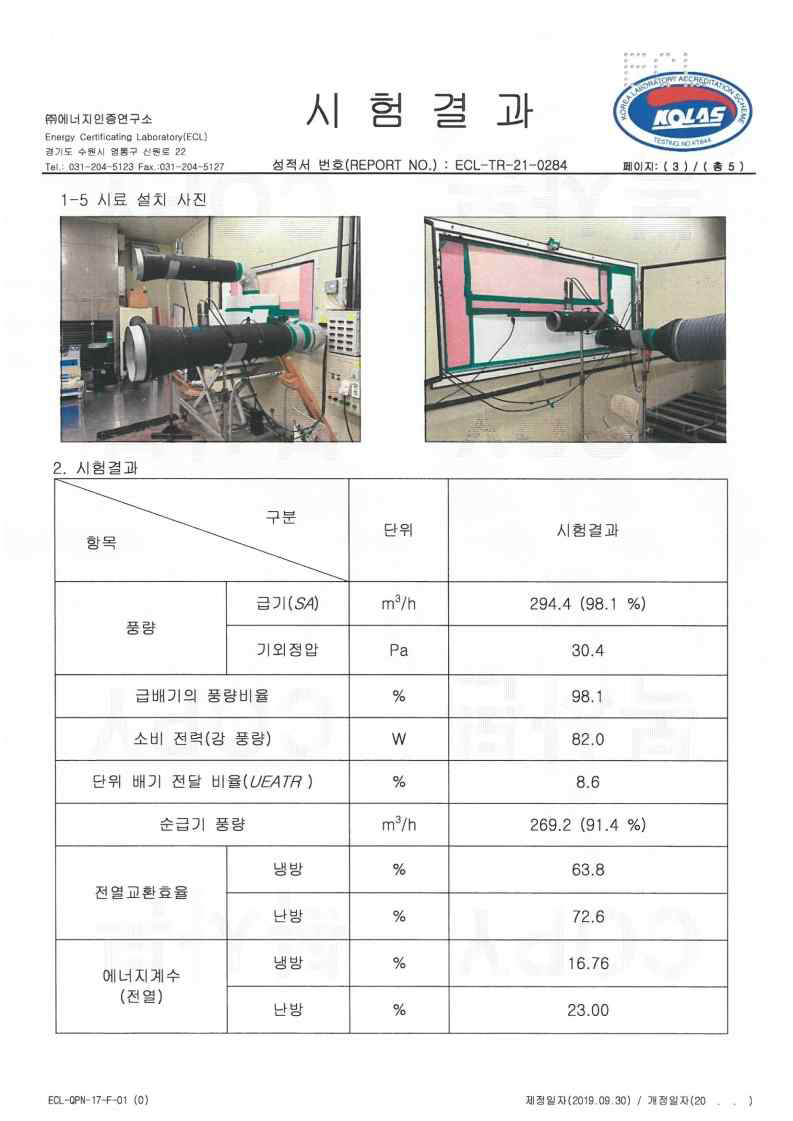 강 풍량 시험결과