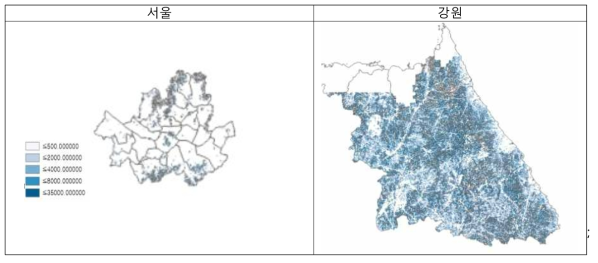 서울과 강원도의 수원함양서비스 공급량