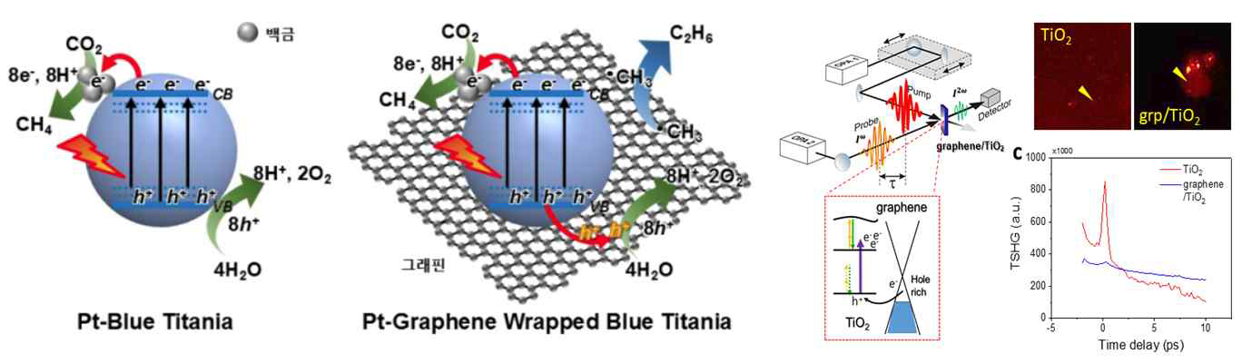 100 펨토초 펄스파 TiO2와 TiO2/그래핀 혼성체 TSHG 신호의 변화를 추적