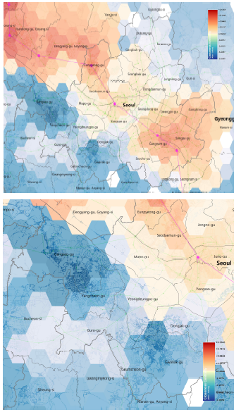 Effect of GTX-A line in southwest Seoul_Closeness centrality (+) & (-)