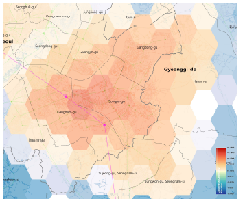 Effect of GTX-A line in southeastern Seoul_Closeness centrality (+) & (-)