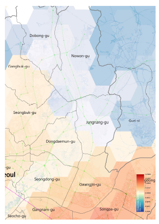 Effect of GTX-A line in northern-east Seoul_Closeness centrality (+) & (-)