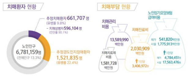 국내 치매환자 현황 및 치매부담 현황 (보고서 NIDR-1704-0019, 대한민국 치매현황 2017)