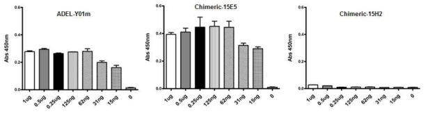 Chimeric 항체와 ADEL-Y01m 항체의 항원과의 결합력 비교