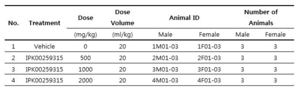 TTCA9315 (IPK00259315)의 반복 투여 시험의 군 구성
