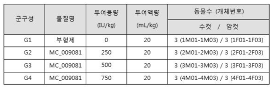 TTCA9081 (MC_009081) 반복 투여 시험의 군 구성