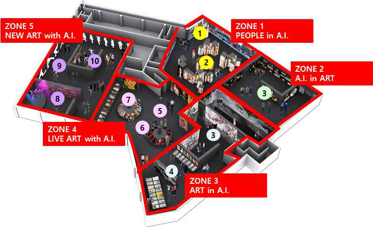 “THE SHOW A.I. 전시장 구조 및 전시장 내 기술적용 위치도