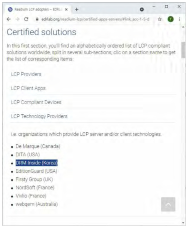 EDRLab으로부터 인증받은 국내외 기관리스트 (출처:edrlab.org)