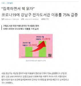 전자책 이용률 급증 관련 기사 (출처-서울경제)