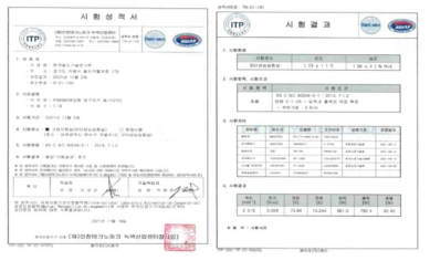 모터부의 공인인증 시험결과