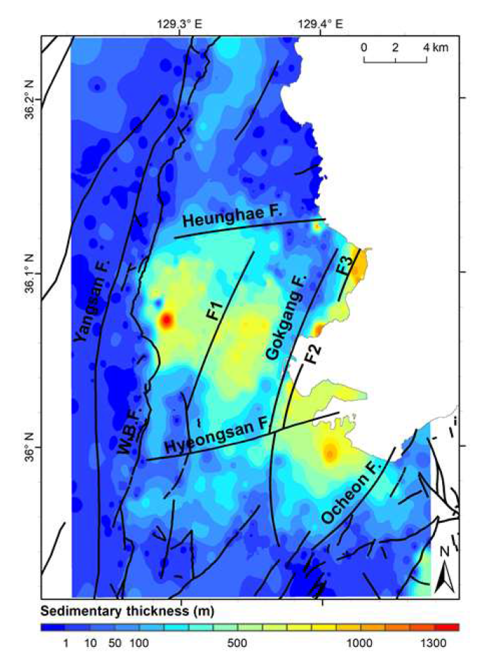 Map of sedimentary layer thickness from the elevation