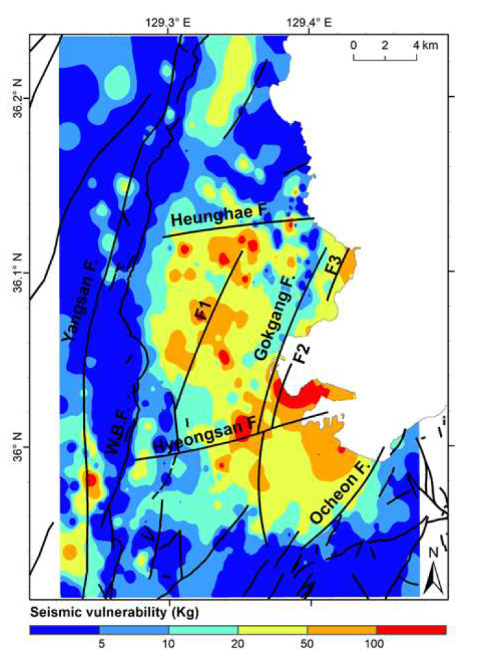 Distribution of seismic vulnerability(Ka) by HVSR analysis