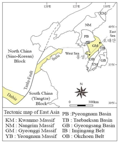 Macroscopic tectonic setting between Korean Peninsula and East China