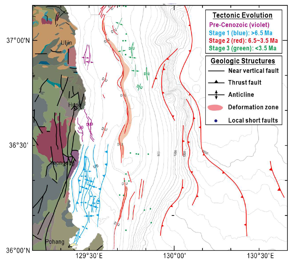Structural map showing the tectonic evolution stages