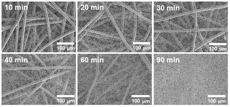 전기방사 시간에 따른 나노섬유 필터 미세구조 변화
