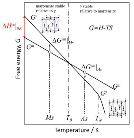 마텐사이트 변태와 관련한 시스템의 Gibbs free energy 변화