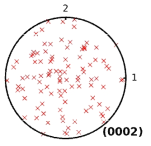 시뮬레이션에 사용된 100개의 random 결정 방위로 이루어진 다결정의 (0002) 극점도