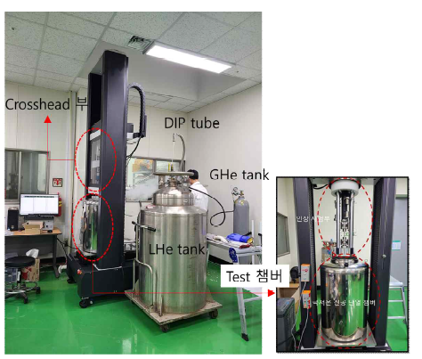 구축된 극저온 인장 시험기 사진