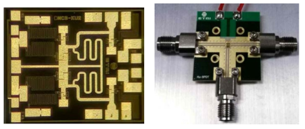 Ku 대역 SPDT 스위치 MMIC 사진 및 시험치구 사진