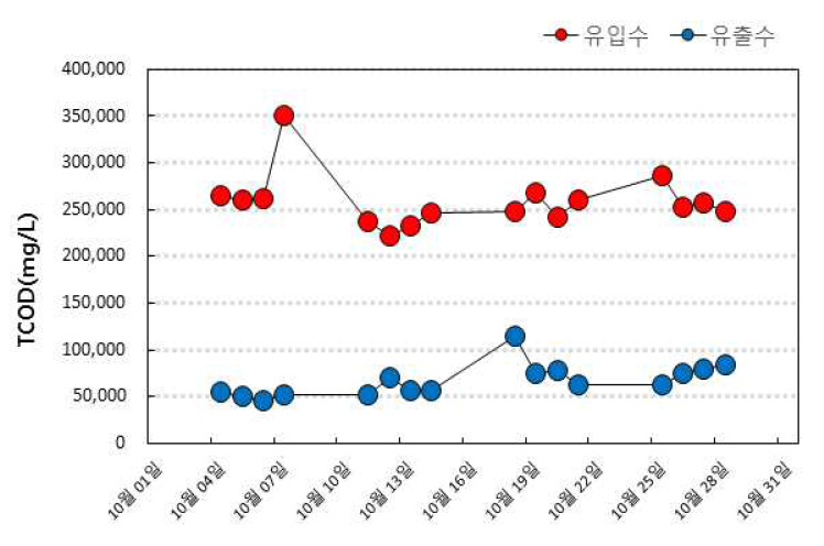 소화조 유입수 및 유출수 COD