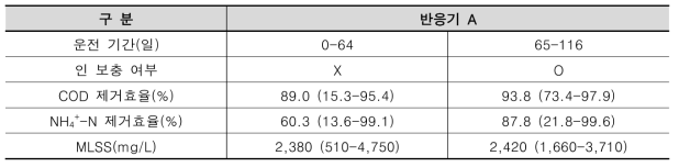 운전기간에 따른 반응기 A 수질 현황