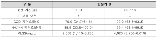 운전기간에 따른 반응기 B 수질 현황