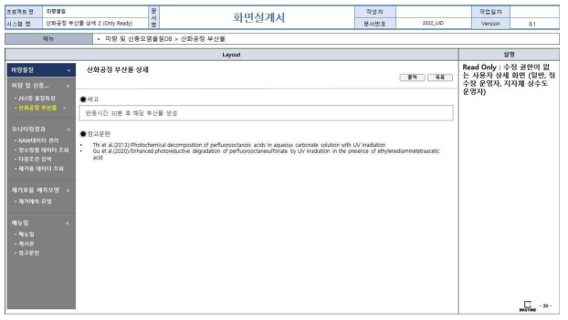 웹 기반 DB 구축 화면정의서(산화공정 부산물 DB 일반사용자 상세조회 화면(2))