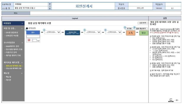 웹 기반 DB 구축 화면정의서(통합공정 제거예측 모델 신규 시뮬레이션 설정)