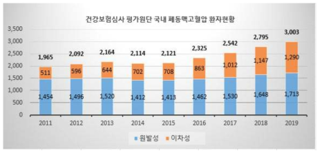 건강보험심사평가원단 국내 폐동맥고혈압 환자현황 (2011~2019)