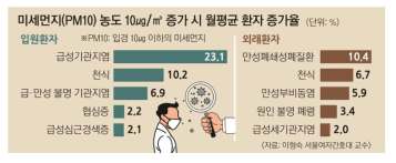 미세먼지(PM10)농도 증가시 환자 증가율