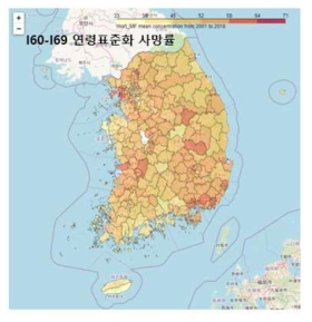 연령표준화 사망률의 지리적 분포