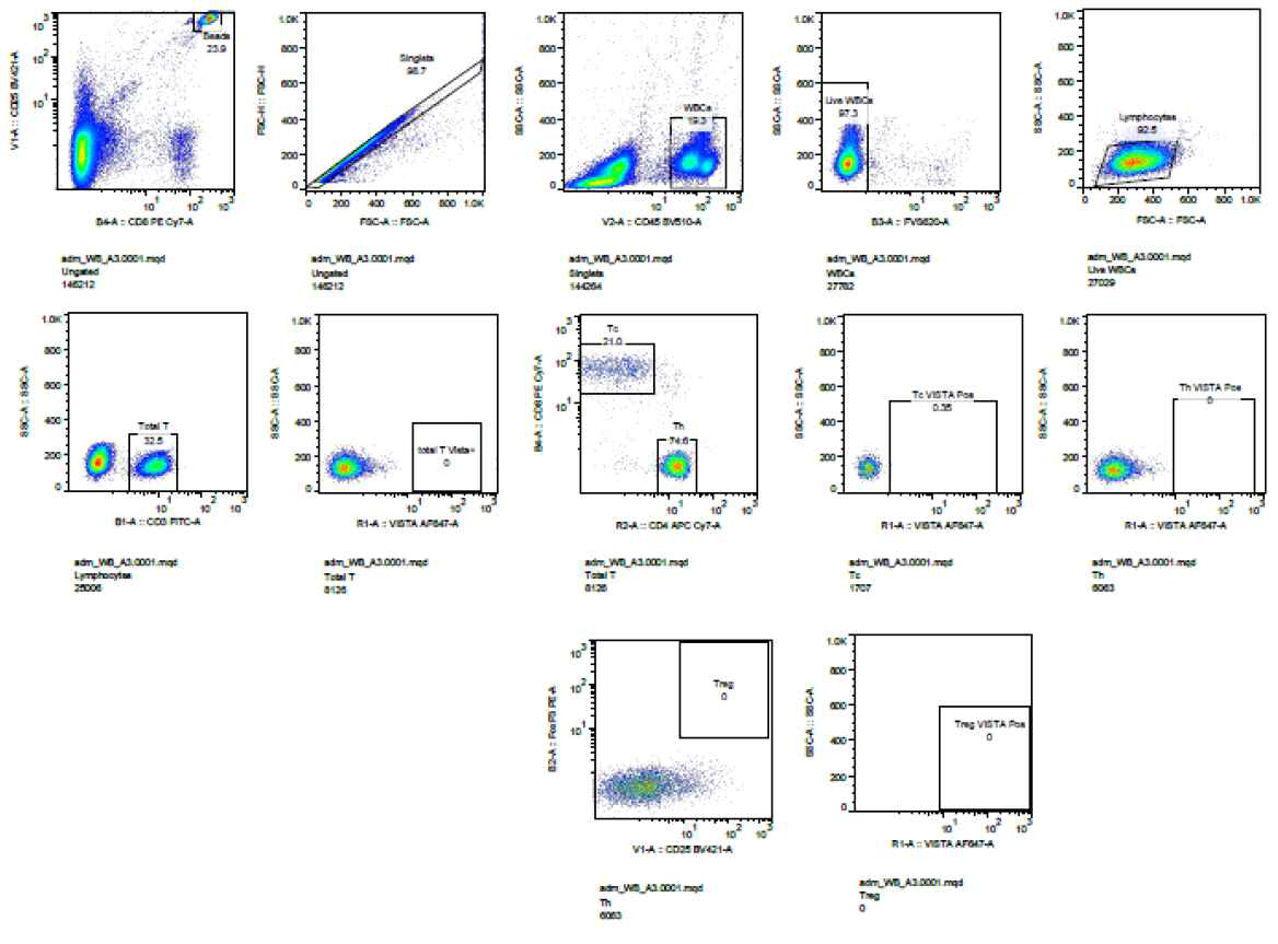 lymphocyte subsets (total T, CD4 T helper, CD8 T cytotoxic, T regulatory) VISTA발현