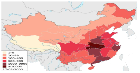 Epidemic map of SARS-CoV2 in China