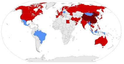 Epidemic map of SARS-CoV2 in the world