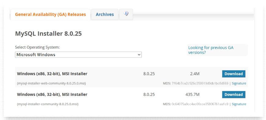 mysql workbench 다운로드 화면