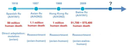 대유행 인플루엔자 바이러스의 역사 (자료: BRIC View)