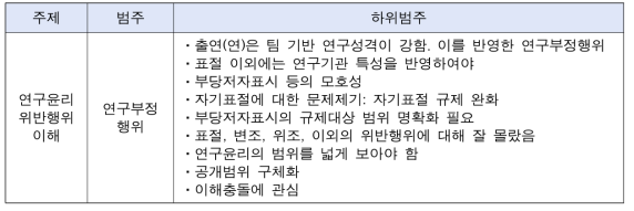 연구윤리 위반행위 이해에 관한 주제 분석