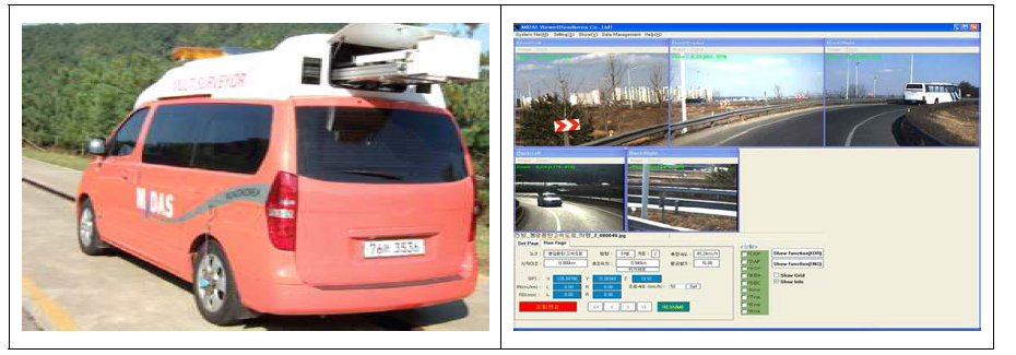 차량 MIDAS 모습(좌)및측정 화면(우) 모습