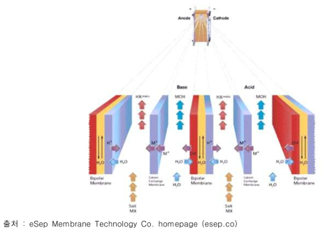 바이폴라막 전기투석(BPED)을 이용한 염으로부터 산과 염기의 제조 기술